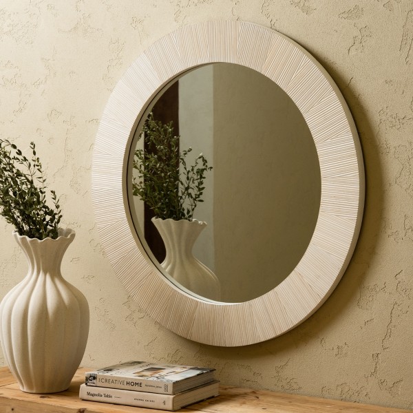 مرآة دائرية بيرل بيضاء 80×80×2.6 سم
