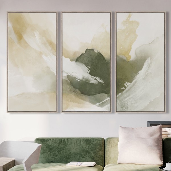 لوحة فنية بإطار أوليفيا خضراء 3 قطع 60×120 سم
