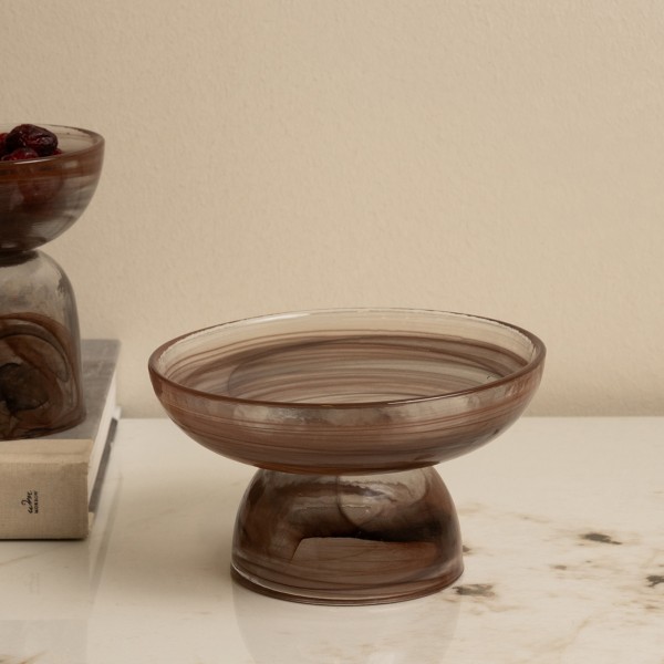 وعاء مع قاعدة زجاجي كلاودي بني 16×16×9 سم