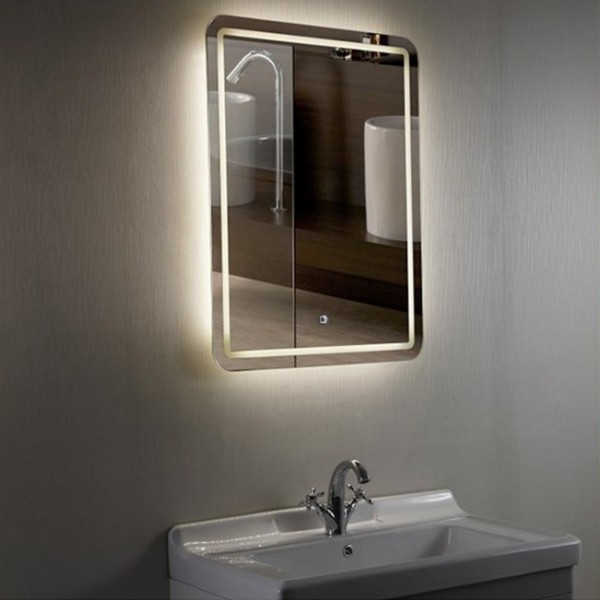 مرآة حائط مربعة مع إضاءة