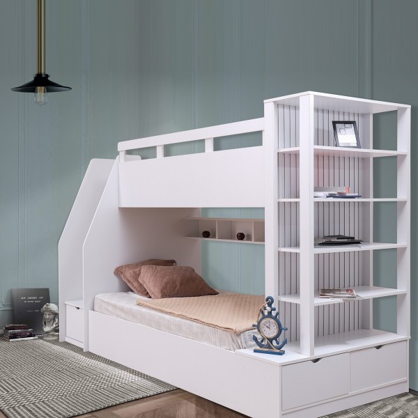 سرير أطفال بطابقين من كينت 120 × 200 / 90 × 200 أبيض