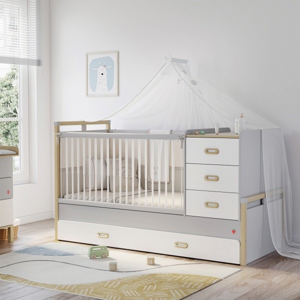 سرير أطفال مينو قابل للتعديل مقاس 80×180 رمادي/أبيض