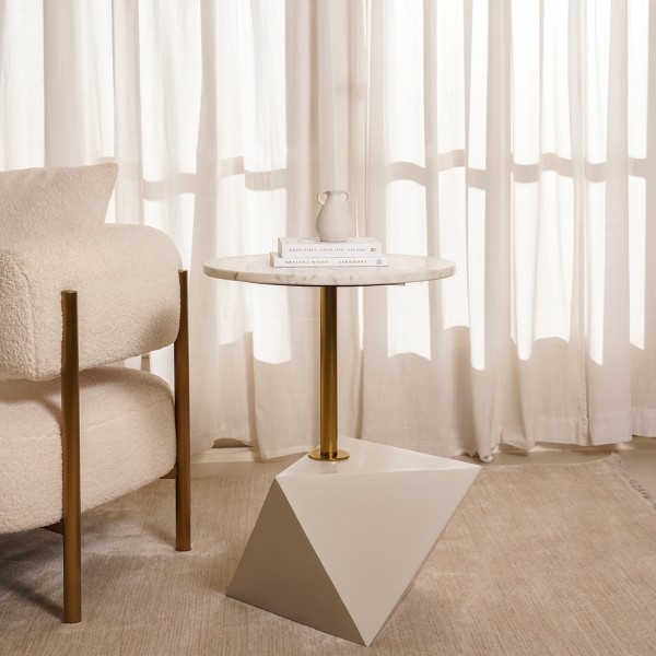 طاولة جانبية على شكل ماسة زينة أبيض/رمادي