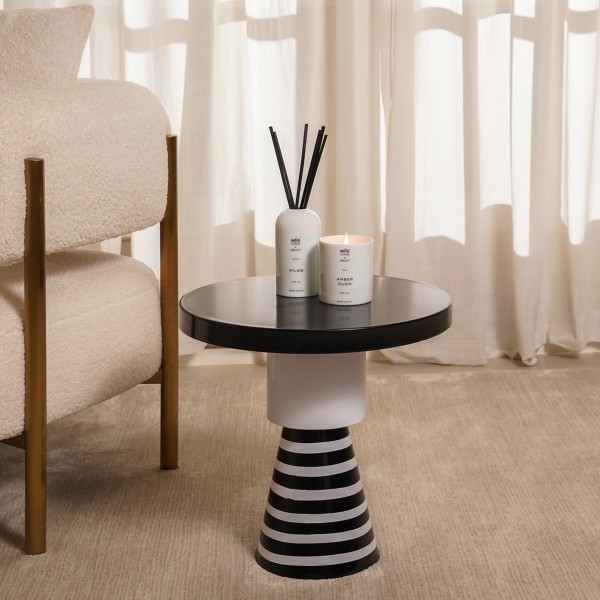 طاولة جانبية زيبرا بسطح زجاجي أسود/أبيض