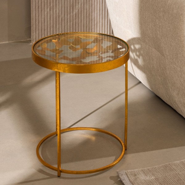 طاولة جانبية كبيرة مستديرة باترفلاي ذهبية