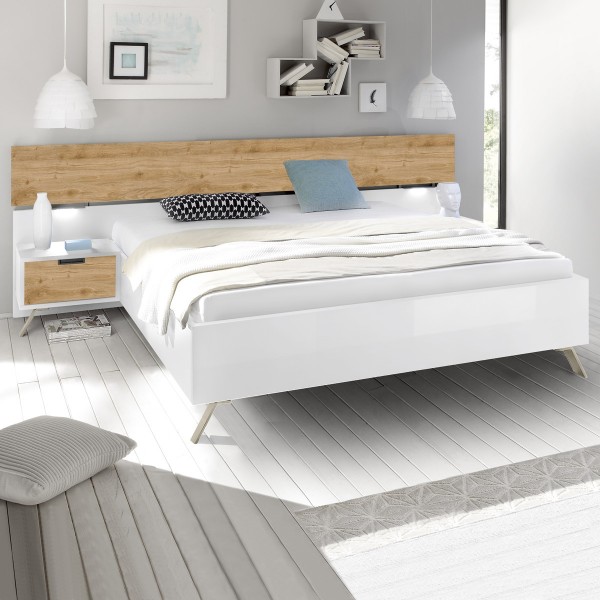 سرير ستار 180×200 أبيض شديد اللمعان/بلون خشب البلوط
