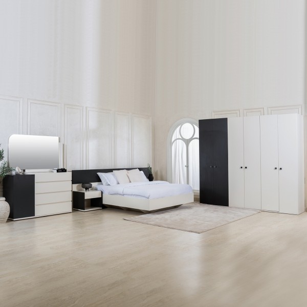 طقم غرفة نوم بوجاتا 180 × 200 مع خزانة ملابس رمادي/كريمي