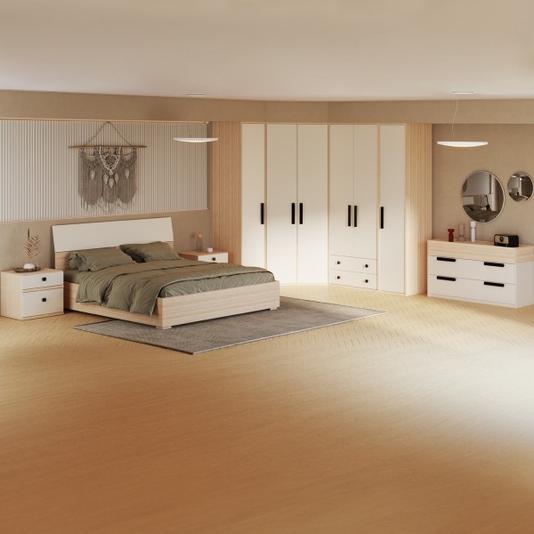 طقم غرفة نوم فليكسي 180×200 مع خزانة ملابس + مقابض رمادية داكنة